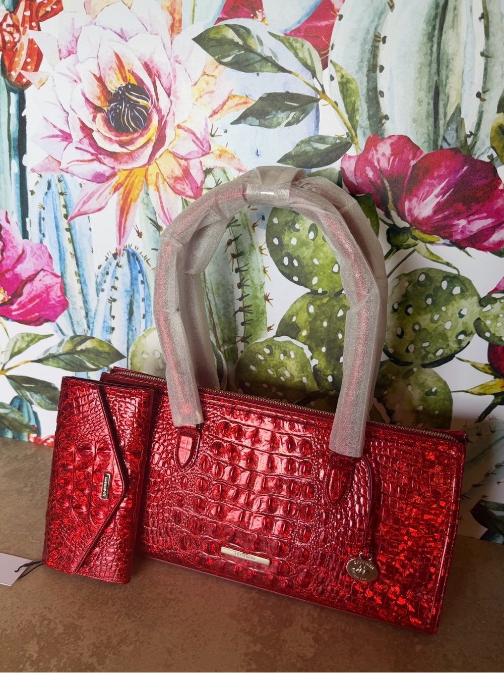 Brahmin Sophia Red Opal Leather Shoulder Bag & Veronica Wallet SET NWT